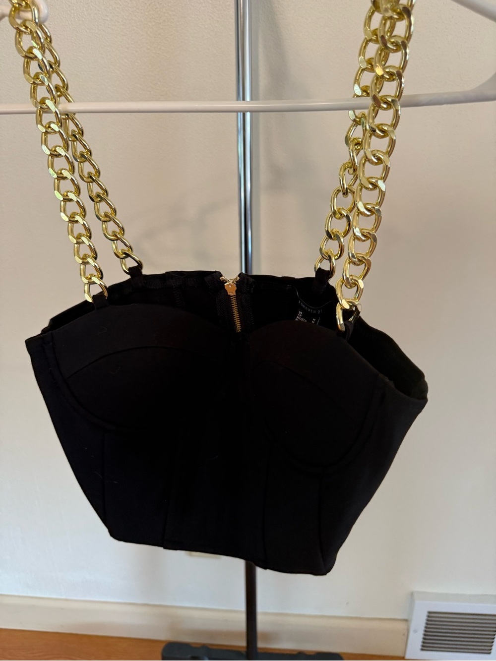 Forever 21 Black Bustier Crop Top with Gold Chain Straps